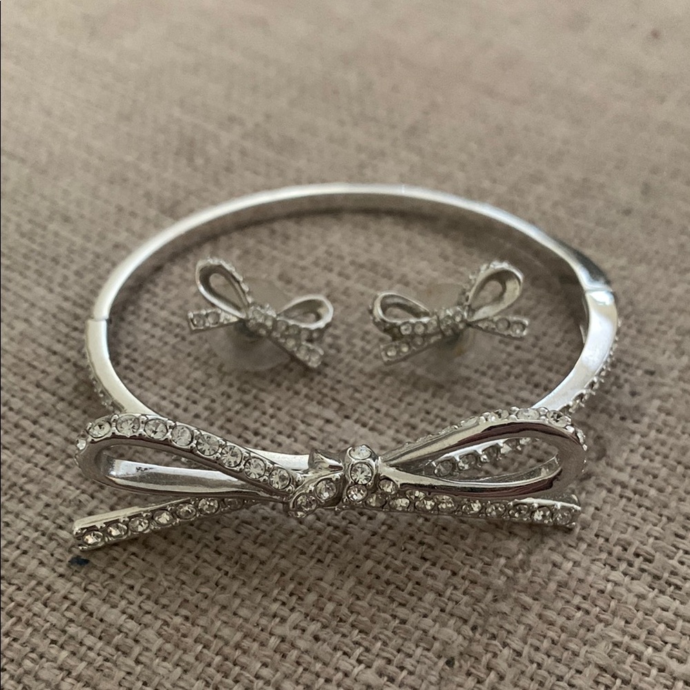 Kate Spade Silver Bow Bracelet and Earring Set